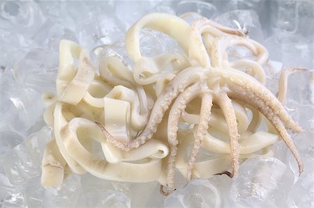 simsearch:400-04406446,k - Cut raw calamari rings and tentacles on ice (Selective Focus, Focus on the middle part of the tentacles) Stock Photo - Budget Royalty-Free & Subscription, Code: 400-04406468