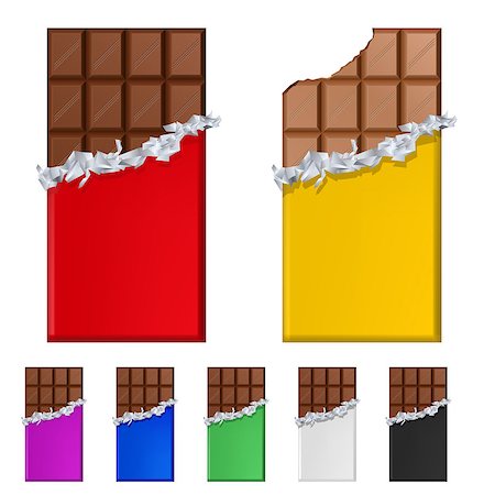 plain chocolate - Set of chocolate bars in colorful wrappers. Illustration on white background Foto de stock - Super Valor sin royalties y Suscripción, Código: 400-04406899