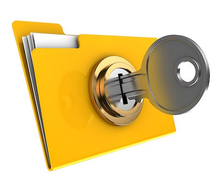 3d illustration of yellow folder locked with key,isolated over white Stock Photo - Budget Royalty-Free & Subscription, Code: 400-04407004