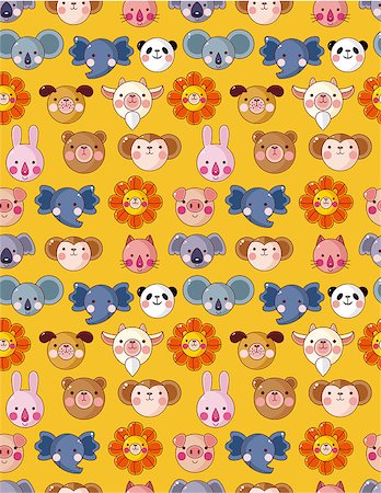 cartoon animal face seamless pattern Stock Photo - Budget Royalty-Free & Subscription, Code: 400-04407148