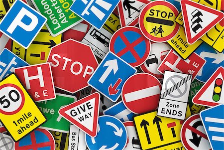 stop sign in england - Chaotic collection of traffic signs from the United Kingdom Stock Photo - Budget Royalty-Free & Subscription, Code: 400-04407306