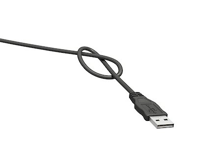 simsearch:400-04034560,k - An isolated black usb male connector with a knot on a cable on white background Stock Photo - Budget Royalty-Free & Subscription, Code: 400-04407383