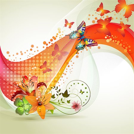Colorful background with butterfly and flowers Stock Photo - Budget Royalty-Free & Subscription, Code: 400-04407492