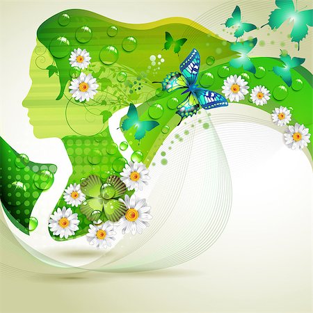 simsearch:400-06103276,k - Stylized green portrait with butterflies and flowers Stock Photo - Budget Royalty-Free & Subscription, Code: 400-04407531