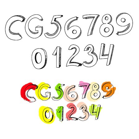 doodle art lettering - Letters C, G, and numbers 1, 2, 3, 4, 5, 6, 7, 8, 9 Stock Photo - Budget Royalty-Free & Subscription, Code: 400-04407590