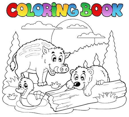 paintings on forest animals - Coloring book with happy animals 2 - vector illustration. Stock Photo - Budget Royalty-Free & Subscription, Code: 400-04407798