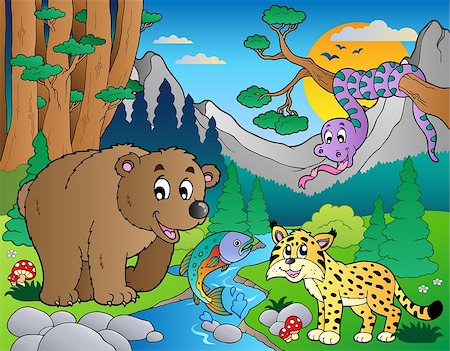rio snake - Forest scene with various animals 9 - vector illustration. Foto de stock - Royalty-Free Super Valor e Assinatura, Número: 400-04407807