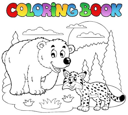 paintings on forest animals - Coloring book with happy animals 4 - vector illustration. Stock Photo - Budget Royalty-Free & Subscription, Code: 400-04407802