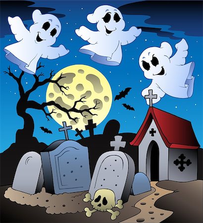 Halloween scenery with cemetery 2 - vector illustration. Stock Photo - Budget Royalty-Free & Subscription, Code: 400-04407814