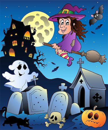 simsearch:400-04407835,k - Halloween scenery with cemetery 5 - vector illustration. Photographie de stock - Aubaine LD & Abonnement, Code: 400-04407817