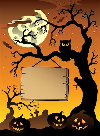 Scene with Halloween tree 1 - vector illustration. Stock Photo - Budget Royalty-Free & Subscription, Code: 400-04407835