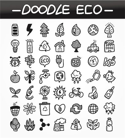 cartoon doodle eco icon set Stock Photo - Budget Royalty-Free & Subscription, Code: 400-04407925