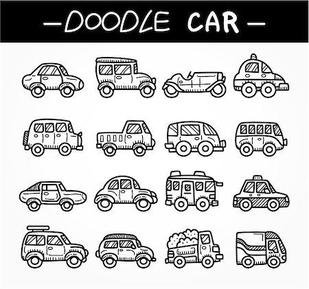 doodle cartoon car icon set Foto de stock - Super Valor sin royalties y Suscripción, Código: 400-04407970