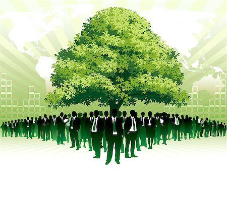 simsearch:400-04082063,k - Businesspeople are standing under a big green tree in front of large world map Stock Photo - Budget Royalty-Free & Subscription, Code: 400-04408278