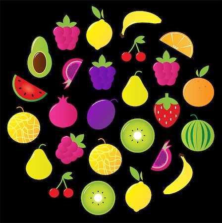 simsearch:400-04913445,k - Fresh fruit and berry slices and elements. Vector Illustration Photographie de stock - Aubaine LD & Abonnement, Code: 400-04408318
