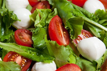 simsearch:400-07217493,k - Salad with fresh lettuce leaves, tomatoes and Mozzarella Photographie de stock - Aubaine LD & Abonnement, Code: 400-04408356