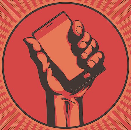 revolution - Vector illustration in retro style of  a hand holding a cool modern cell phone Stock Photo - Budget Royalty-Free & Subscription, Code: 400-04408658