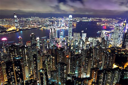 simsearch:400-05751774,k - Hong Kong city at nightHong Kong city at night Stock Photo - Budget Royalty-Free & Subscription, Code: 400-04408749