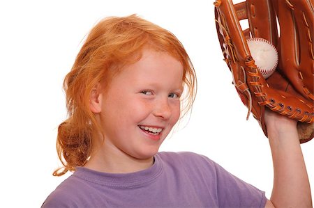 simsearch:400-04758470,k - Red haired girl holding a baseball Foto de stock - Royalty-Free Super Valor e Assinatura, Número: 400-04408878