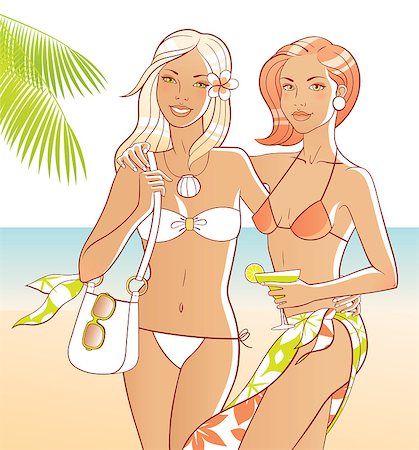 person holding flower palm - Two tanned women on the beach. Girls and accessories are separate. Stock Photo - Budget Royalty-Free & Subscription, Code: 400-04409136