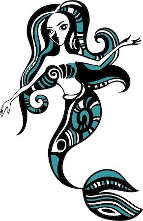 fish clip art to color - vector illustration of a mermaid Stock Photo - Budget Royalty-Free & Subscription, Code: 400-04409132