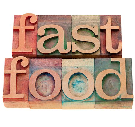 food lettering fonts - fast food - isolated words in vintage wood letterpress printing blocks Stock Photo - Budget Royalty-Free & Subscription, Code: 400-04409141