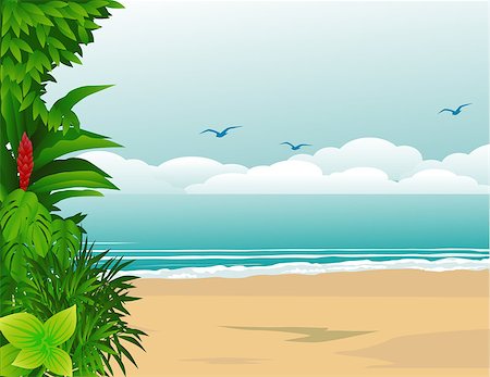 simsearch:400-06557675,k - Vector illustration of tropical beach background Foto de stock - Super Valor sin royalties y Suscripción, Código: 400-04409683