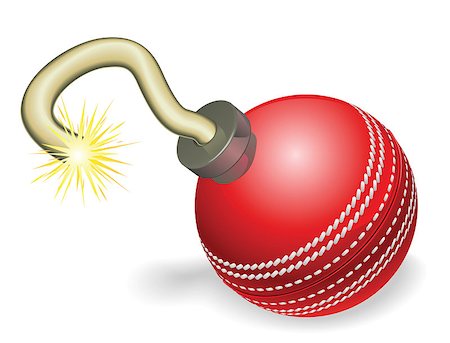 Retro cartoon cricket ball cherry bomb with lit fuse burning down. Concept for countdown to big cricketing event or crisis. Stock Photo - Budget Royalty-Free & Subscription, Code: 400-04400965