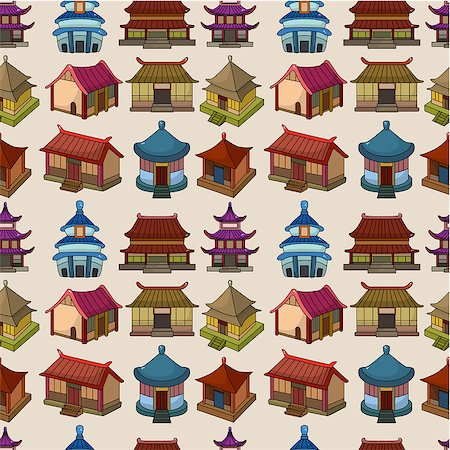 cartoon Chinese house seamless pattern Stock Photo - Budget Royalty-Free & Subscription, Code: 400-04402443