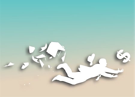 stretching a dollar - Editable vector cutout of a businessman desperately trying to catch a falling dollar with background made using a gradient mesh Stock Photo - Budget Royalty-Free & Subscription, Code: 400-04402453