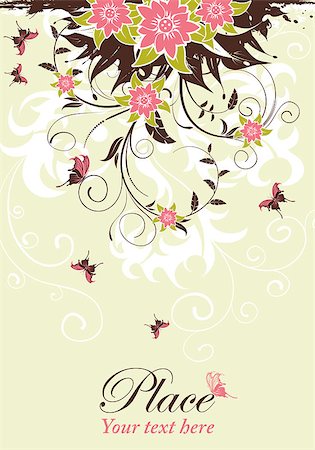 simsearch:400-04869919,k - Grunge decorative floral frame with butterfly, element for design, vector illustration Stock Photo - Budget Royalty-Free & Subscription, Code: 400-04402547