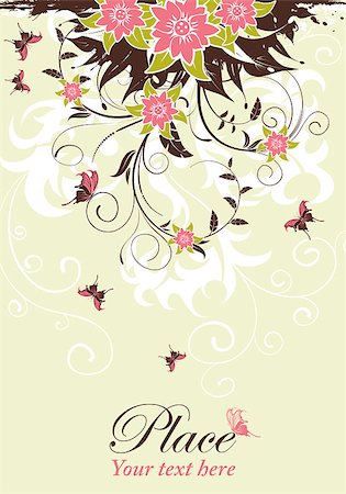 simsearch:400-04869919,k - Grunge decorative floral frame with butterfly, element for design, vector illustration Foto de stock - Super Valor sin royalties y Suscripción, Código: 400-04402547