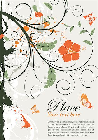 simsearch:400-04869919,k - Grunge decorative floral frame with butterfly, element for design, vector illustration Stock Photo - Budget Royalty-Free & Subscription, Code: 400-04402548