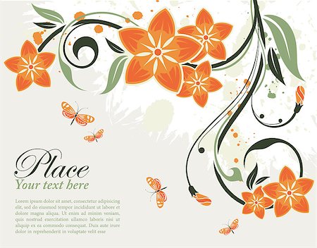 simsearch:400-04869919,k - Grunge decorative floral frame with butterfly, element for design, vector illustration Stock Photo - Budget Royalty-Free & Subscription, Code: 400-04402549