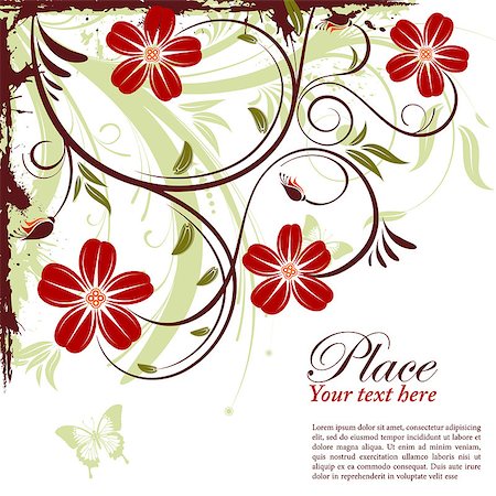 simsearch:400-04869919,k - Grunge decorative floral frame with butterfly, element for design, vector illustration Stock Photo - Budget Royalty-Free & Subscription, Code: 400-04402555