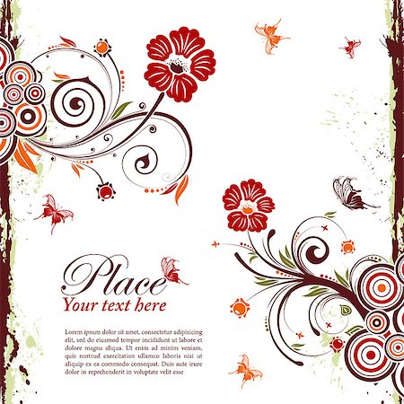 simsearch:400-04680785,k - Grunge decorative floral frame with butterfly, element for design, vector illustration Stock Photo - Budget Royalty-Free & Subscription, Code: 400-04402551