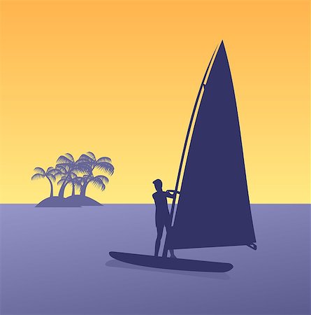 A young man standing on a surfboard at sunset. Stock Photo - Budget Royalty-Free & Subscription, Code: 400-04402591