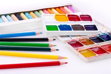 simsearch:400-04840534,k - close-up of school supplies. Watercolor, pencil and pastel colors Stock Photo - Budget Royalty-Free & Subscription, Code: 400-04402617