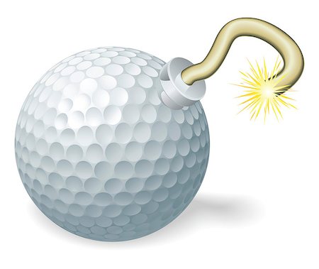 simsearch:400-06744898,k - Retro cartoon golf ball cherry bomb with lit fuse burning down. Concept for countdown to big golfing event or crisis. Stock Photo - Budget Royalty-Free & Subscription, Code: 400-04402773