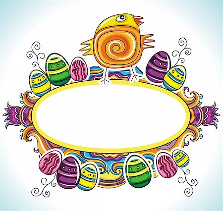 scroll designs clip art - Holiday Easter Frame with white space for your text:Cute funny Easter chick, colorful painted easter eggs. Floral elements like flowers and plants to celebrate Spring Stock Photo - Budget Royalty-Free & Subscription, Code: 400-04402811