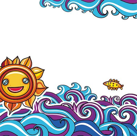 simsearch:400-06424752,k - Sun and waves vacation background 4 (floral curly series) Foto de stock - Super Valor sin royalties y Suscripción, Código: 400-04402826