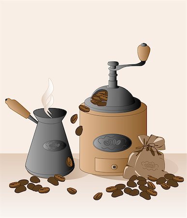 simsearch:400-07981187,k - coffee grinder, cezve, coffee beans and bag Foto de stock - Royalty-Free Super Valor e Assinatura, Número: 400-04402956