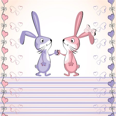 rabbit butterfly picture - Valentine's card. Baby rabbit. Vector illustration. Pink and blue bunny. Stock Photo - Budget Royalty-Free & Subscription, Code: 400-04403048