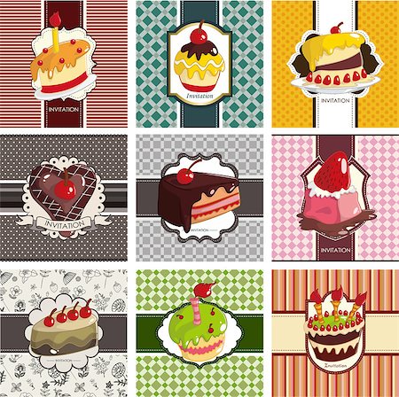 dots spirals - 9 cute cartoon cake card set Stock Photo - Budget Royalty-Free & Subscription, Code: 400-04403040