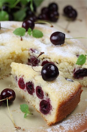 simsearch:400-04709493,k - Delicious homemade sponge cake with black cherries. Shallow DOF Stock Photo - Budget Royalty-Free & Subscription, Code: 400-04403378