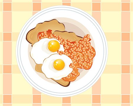 an illustration of a plate of fried eggs and baked beans with toast on a white plate Stock Photo - Budget Royalty-Free & Subscription, Code: 400-04403462