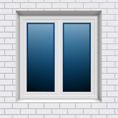 exterior window designs frames - Plastic window in white brick wall from outside. Vector illustration. Stock Photo - Budget Royalty-Free & Subscription, Code: 400-04403664