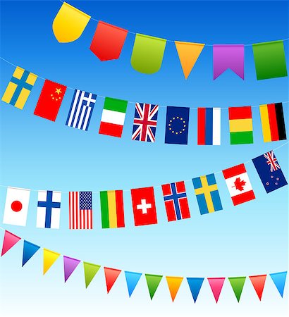 bunting flags and country flags on a blue sky. Vector illustration. Stock Photo - Budget Royalty-Free & Subscription, Code: 400-04403661