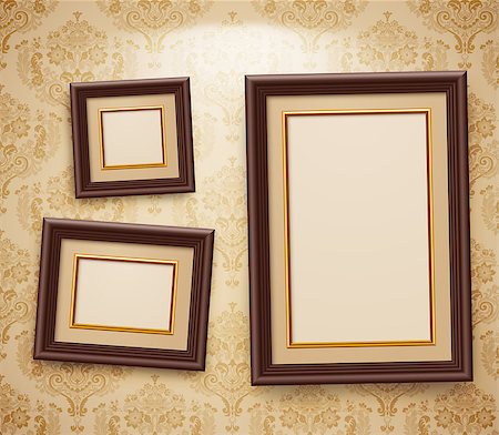 painting exhibition - Wooden frames on the wall. Vintage background Stock Photo - Budget Royalty-Free & Subscription, Code: 400-04403687