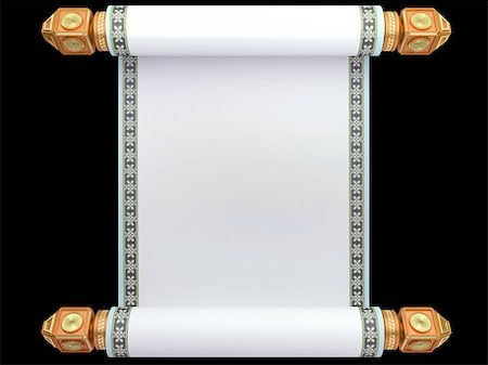scroll parchments - The old manuscript a roll on a gold basis isolated on a white background Stock Photo - Budget Royalty-Free & Subscription, Code: 400-04403757